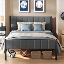Double Bed Frame Industrial Metal Platform Bed with Headboard and Footboar