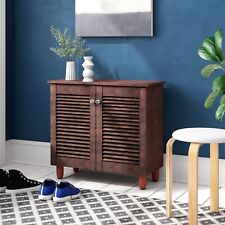 Shoe Cabinet Stand Rack Storage Cupboard Sideboard Hall Unit Louvre Doors Walnut