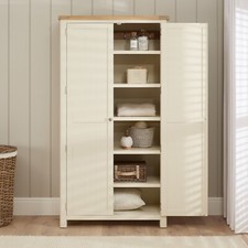 Marbury Cream Painted Double Shaker Linen Cupboard - Oak Top Bathroom Furniture