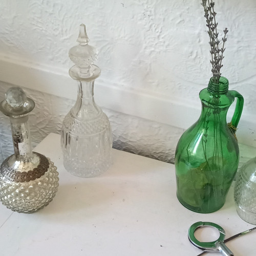 Decorative green glass bottle - decorative,