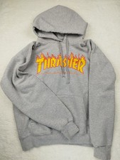 Authentic Size Small VTG Thrasher Skateboard Magazine Flames Graphic Grey Hoodie