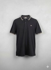 Fred Perry Polo Shirt Large Black Gold Twin Tipped Reg Fit Terrace Mod 60 SS L 