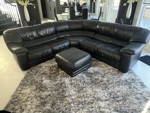 Black leather corner sofa - black,