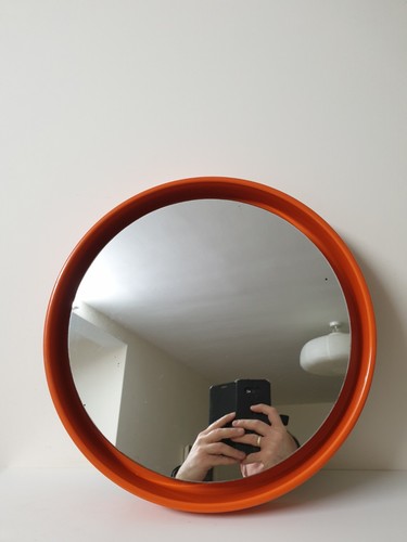 Vintage orange round mirror - vintage,