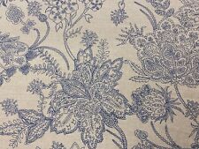 Fairfax 100%  Linen Toile Fabric  Blue Beige Floral Curtain Upholstery Blind
