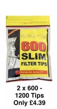 2 x 600 SLIM FILTER TIPS by ROLLING KING CIGARETTE RYO TIP RESEALABLE BAG £4.39