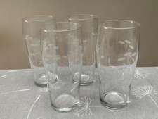 4 VINTAGE ENGRAVED ART DECO ETCHED WATER LEMONADE COCKTAIL GLASSES 