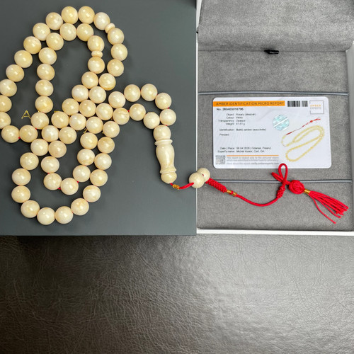 Handmade white amber misbaha - white,