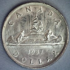 1937 Canada BU Silver Dollar Coin Canoe Voyager George VI Ruler Canadian $1 