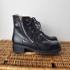 Harley-Davidson Black Leather Boots Womens Size 6.5 Gothcore Chunky Ankle Boots