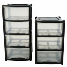 LARGE 3 & 4 PLASTIC DRAWERS -TOWER UNIT TROLLEY CHEST DRAWER SCHOOL OFFICE HOME