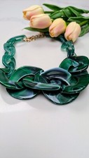 Chunky Multicoloured Acrylic Large Link Statement Necklace - Green