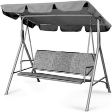 3-Seater Garden Swing with Adjustable Canopy, Weather-Resistant Steel Frame (G