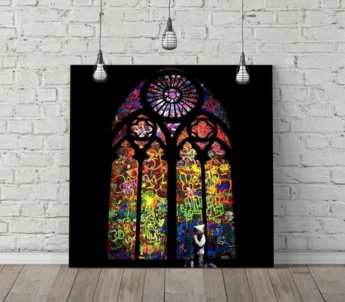 Banksy stained glass square - stained,