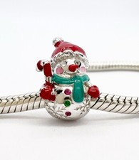 Snowman Charm Bead Christmas Xmas Santa Genuine 925 Sterling Silver 💖
