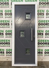 THIN NARROW COMPOSITE FRONT DOOR DECORATIVE GLASS MODERN GREY EXTERNAL EXTERIOR