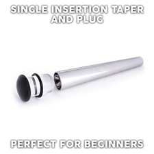 Single Size Stainless Steel Ear Stretching Taper +Black Glass Single Flare Plug