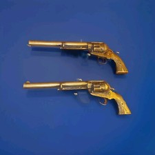 Pair Of Brass Decorative Duelling Pistols Guns 33cm Wall Display Clint Eastwood