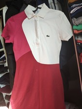 Lacoste Women Polo Dress Red White Pink Size 34 Short Sleeve Stretch Cotton Logo