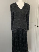 After Six Ronald Joyce Black Evening Gown Size 10 12 Heavy Embellished Bead 80's