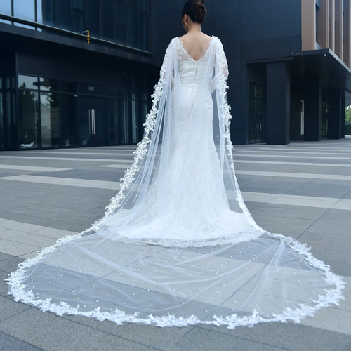 Bridal cape veil pearl - cape, beaded
