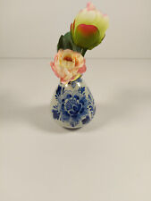 Vintage Royal Delft Blue & White Hand Painted Floral Posy Vase 8.3cm
