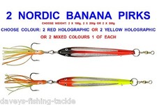 2 NORDIC HOLOGRAPHIC BANANA MUPPET PIRKS SEA FISHING TROLLING BOAT ROD COD LURES