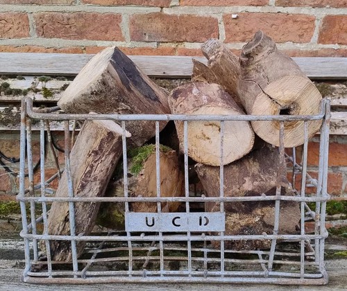 Vintage metal milk crate log - vintage,