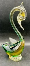 Murano Venetian Glass Sculpture Swan Yellow & Blue W LABEL