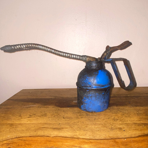 Vintage blue metal lever pump - vintage,