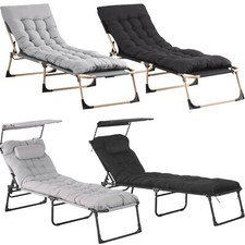 Sun Lounger Folding Recliner Chair Reclining Garden Outdoor Seat Bed w/Cushion