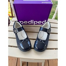 Pediped Navy Patent Leather Bow Mary Jane Little Girl Dress Shoes Size 1.5/2