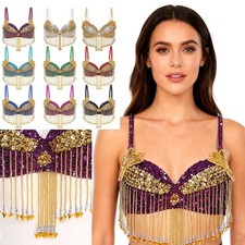 Women's Sequin Beaded Bustier Belly Dance Costume Bra Top for Dancing Carnival