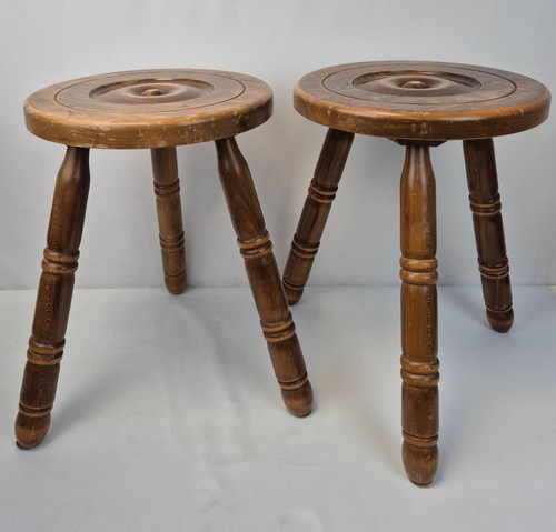 Vintage wooden milking stools - wooden,