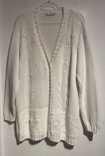Vintage St Michael size 18 White Cotton Cardigan Women's 90s