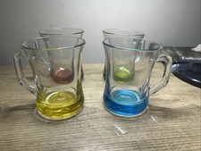 Set of 4 Hourglass Coloured Base Heavy Glass Tea Coffee Mugs 225ml With Handle