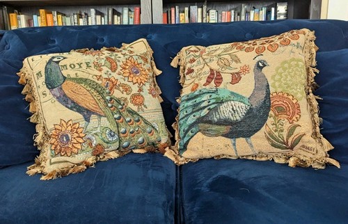 Pair peacock tapestry - of,