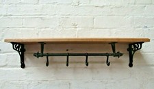 SOLID OAK WOODEN SHELF RUSTIC CAST IRON BRACKETS & KITCHEN POT PAN HOOKS RAIL 