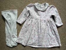 Girls Emile et Rose Long Sleeve Dress And Tights Set, 6 Months