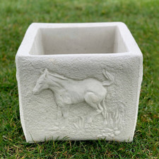 White concrete planter Indoor and outdoor decor Horse garden ornament Stone pot