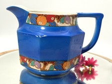 Antique Newhall Pottery Jug Pitcher Azure Blue Ceramic Octagonal 1920-1930'