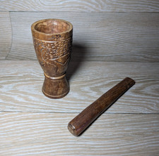 Vintage Elephant  Wooden Carved African Hardwood Pestle & Mortar - Used Good