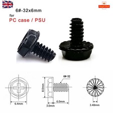 10x COMPUTER PC CASE, MOTHERBOARD MOUNTING, HARD DRIVE SCREWS, 6mm Length, Black