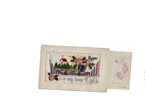 Embroidered silk postcard - ww,