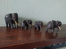 Set of 3 ANTIQUE/VINTAGE WOODEN ELEPHANT FIGURINES + another