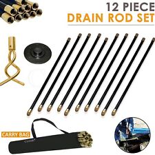 12 x Pcs DRAIN RODS SET Unblock Plunger Worm Screw 9M Drainage Pipes Cleaning UK