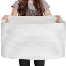 Extra Large White Storage Basket, 23.6" x 17" x 12" Rectangle Blanket Storage...
