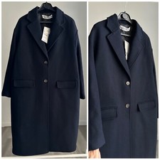 Zara 51% Wool Blend Oversized Runs Big Wide Cut Coat Navy New Measurements Lined