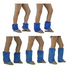 Fashion Blue Furry Leg Warmers Soft Plush Fuzzy Boot Cuffs Cover for Winter Wear
