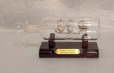 HMS Victory Ship in a Bottle Wood Stand Spun Glass 24Kt Gold NELSON'S FLAGSHIP